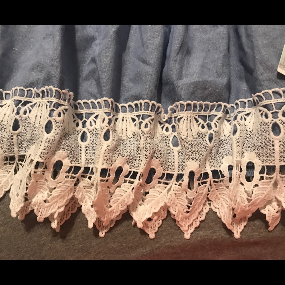Beautiful Blue and White Trim Lace Crop Top western boho bohemian - Picture 2 of 5